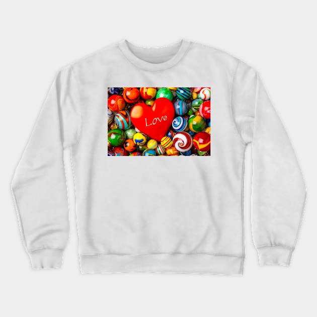 Red Love Heart And Marbles Crewneck Sweatshirt by photogarry